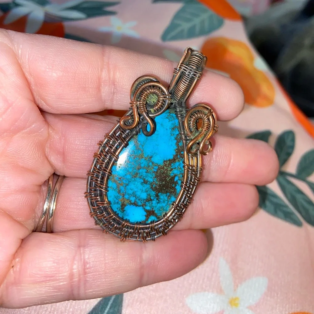 Turquoise #2 Handmade Copper Wire Wrapped Pendant Necklace